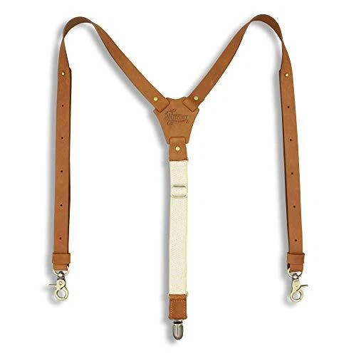 Suspenders Camel Brown Leather Flex Skinny 0.75 inch | Wiseguy Original