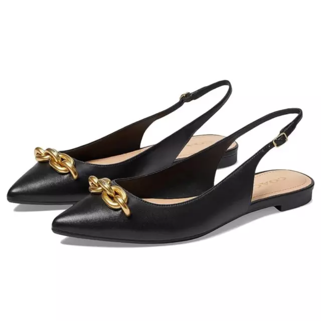 COACH VERONICA SKIMMER Leather Chain Pointed Toe Flats In Black Nwob ...