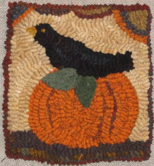 "Crow Ooon Pumpkin" ~Rug In A Day Linen Pattern~Primitive Rug Hooking