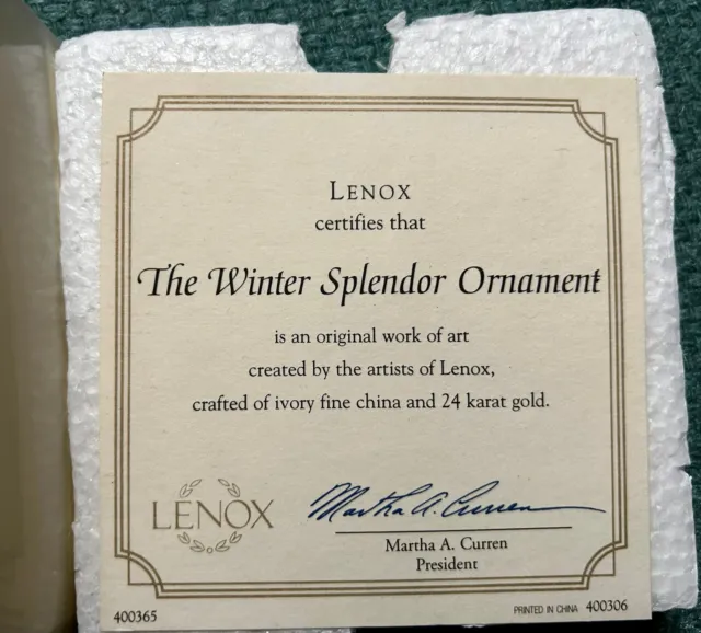 LENOX “The Winter Splendor” SNOWFLAKE ORNAMENT - - NEW in BOX with COA 2