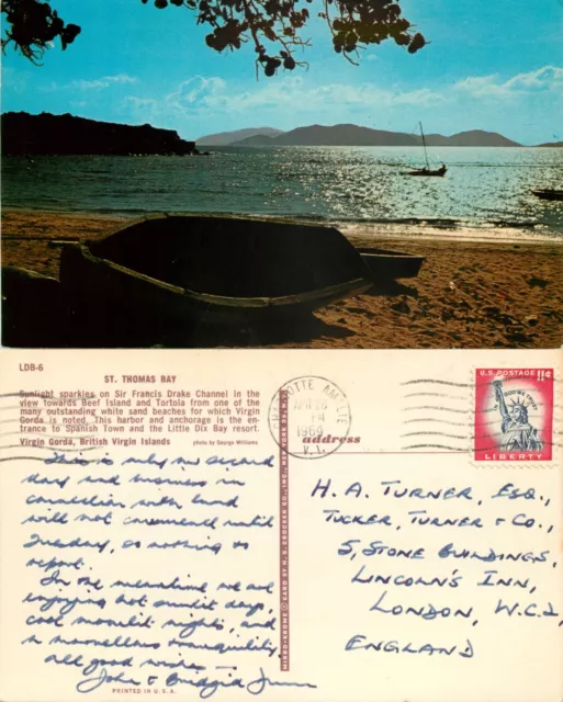 s17806 St Thomas Bay, Virgin Gorda, US Virgin Islands postcard 1964 stamp