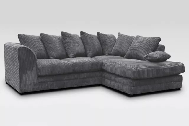 Jumbo Cord charcoal grey Corner Sofa Suite Set   Left right 3 2 brand new