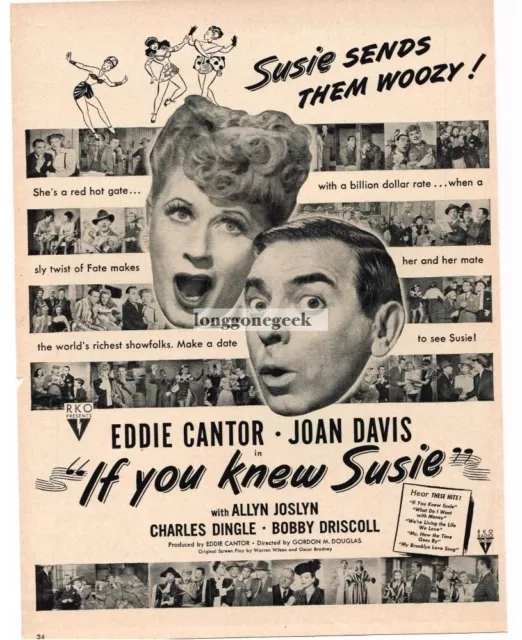 1948 IF YOU KNEW SUSIE Eddie Cantor Joan Davis Vintage Movie Promo Print Ad