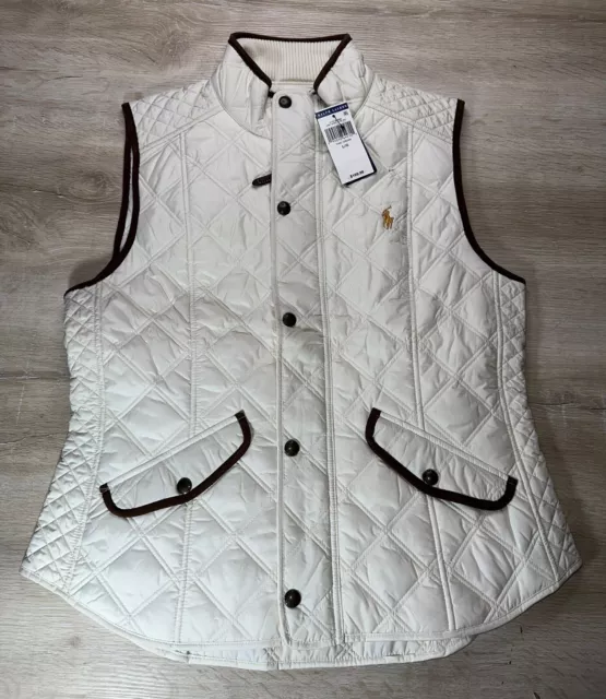 NWT Polo Ralph Lauren Womens Vest Cream L Full Zip Quilted Vest Chic Sleeveless