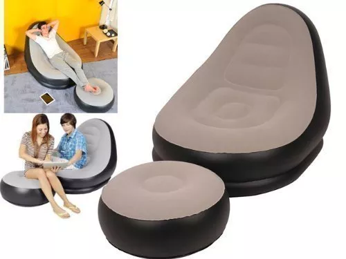 Inflatable Deluxe Lounge Lounger Chair With Ottoman Foot Stool Seat Relax Couch