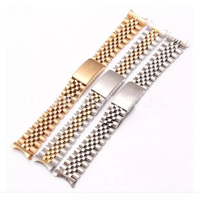 New Hollow Curved End Solid Links Jubilee Bracelet Watch Band Strap 17/20