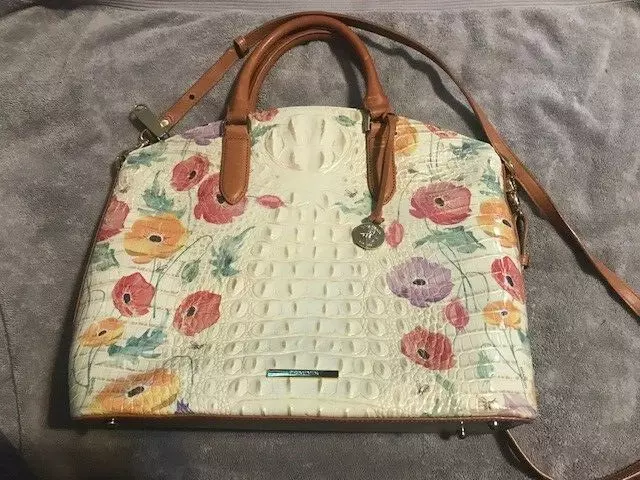 Brahmin Large Duxbury Satchel - Multi Papaver floral pattern - leather purse EUC