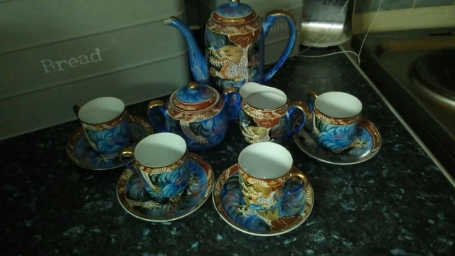 BLUE JAPANESE DRAGON Vintage Tea Coffee Set PicClick UK