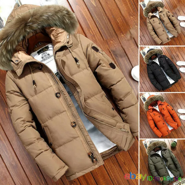 Men's Warm Duck Down Jacket Fur Collar Thick Winter Hooded Coat Outwear Parka