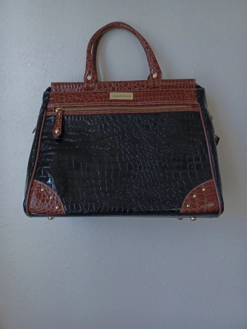 Samantha Brown Croc Embossed Dowel Travel Bag Purse Carryon Shoulder black brown 2
