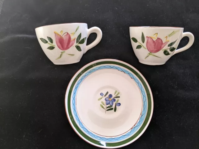 Two Coffee/Tea Cups, One Saucer Stangl Pottery Country Garden Pattern