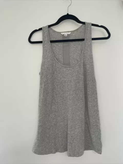 CAbi 100% Cotton Knit Tank Top Grey Chiffon Stripe M Style 557 Racerback Chiffon