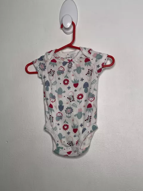Carters One Piece Bodysuit Baby Girls Size 3 Months Short Sleeve Cactus White