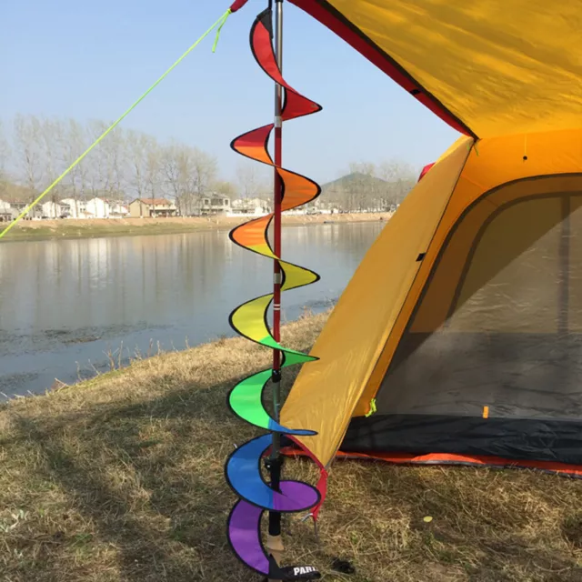 2Pcs Wind Spinner Rainbow Spiral Windmill Foldable For Camping Tent Home Garden 2