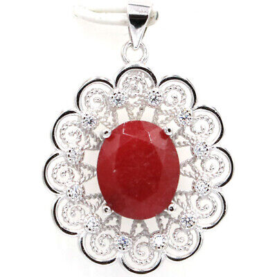 33x24mm Luxury Hollow 4.82g Real Red Ruby CZ 925 Solid Sterling Silver Pendant