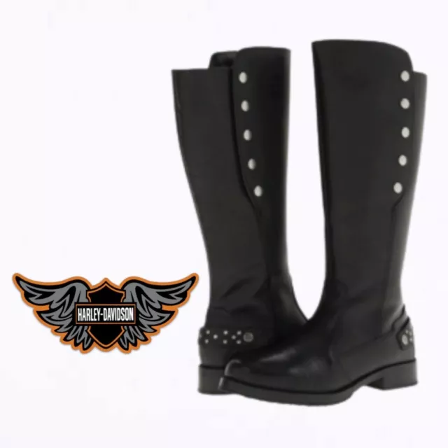 Harley Davidson Molly Black Zip Up Studded Tall Motorcycle Biker Boots Size Uk