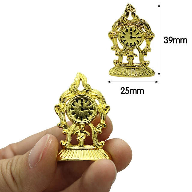 1:12 Dollhouse Miniature Metal Gold Color Vintage Clock Simulation FurnitureT;yg