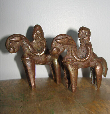 African Kotoko Warrior Cast Bronze Brass Horseman Goldweight Statue Miniature