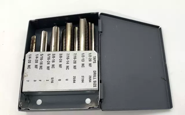 Widia GTD USA 10pc SAE 1/4" - 1/2" Hand Tap HSS Set Lot Huot Storage Index Case