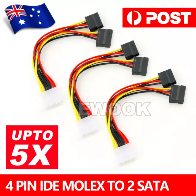 4 Pin IDE Molex to 2 SATA Power Cable Splitter Adapter 1 Male to 2 Female 15 Pin