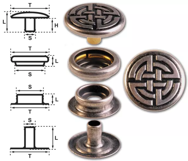 Ringfeder-Druckknöpfe "F3" 17mm Keltischer Knoten silber-antik (nickelfrei)