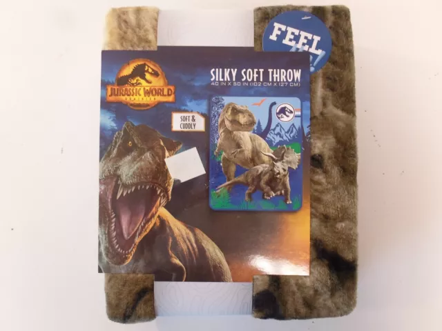 Jurassic World Dominion Kids Silky Soft Plush Throw Blanket 40 " x 50 " NEW 2022