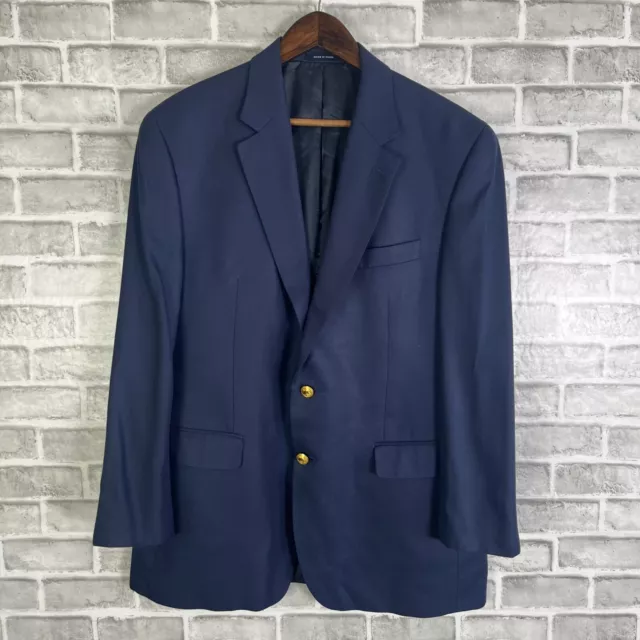 Ralph Lauren Sport Coat Navy Blue Gold 2 Button Blazer Jacket Men 42R ALL BAMBOO