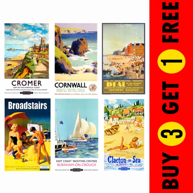 Vintage Retro Holiday Travel Railway Posters City Country Photo Print Wall Art!