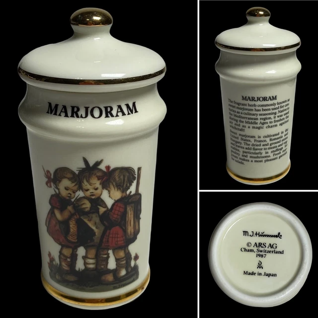 VINTAGE MJ HUMMEL MARJORAM SPICE JAR Danbury Mint Gold Trim Porcelain
