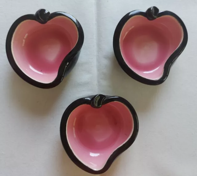 Sevres Keramos 3 Copas Forma De Corazón Vintage Negro Rosa & 1950 L15 Cerámica