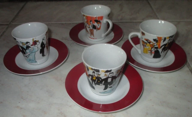 Lot De 4 Tasses à Expresso Maxim's Avec Leurs 4 Soucoupes - Service Multicolore Occasion