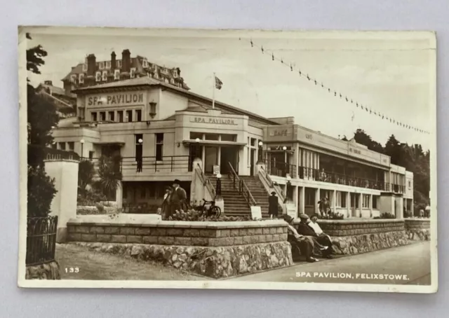 Postcard RPPC People Outside The Spa Pavilion Felixstowe Posted 1951