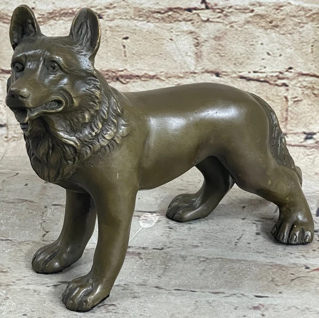 Art Deco Bronze German Shepherd Dog Sculpture Hand Made Figurine Artwork Gift NR