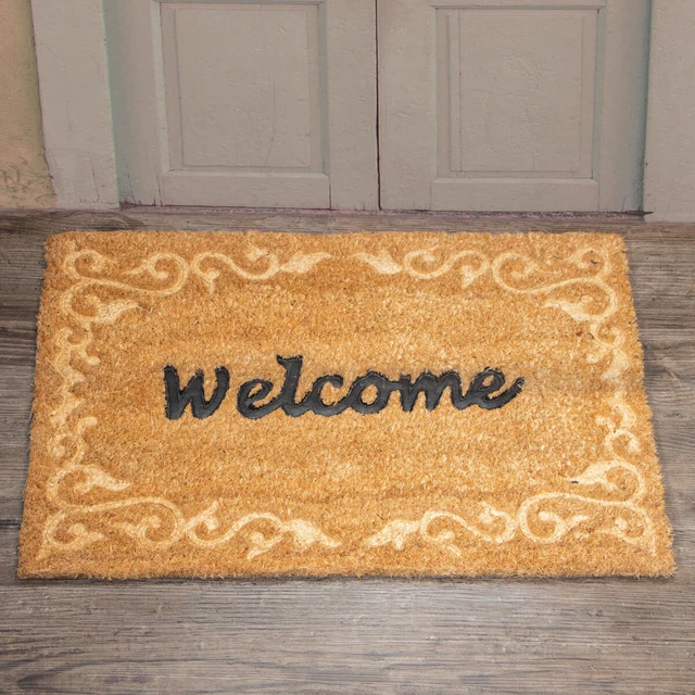 Matte für den Hauseingang, Türmatte Grau, aus Kokos, Ornamente, Welcome