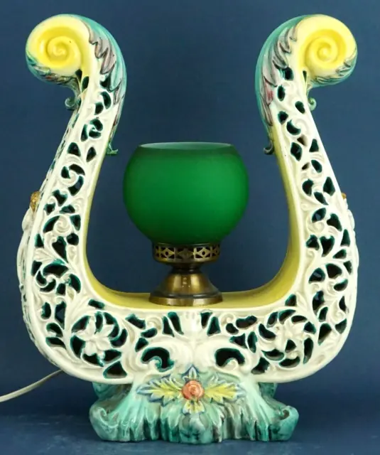 CAPODIMONTE ITALIAN LIRA shaped ceramic LAMP 1900 MURANO glass Working