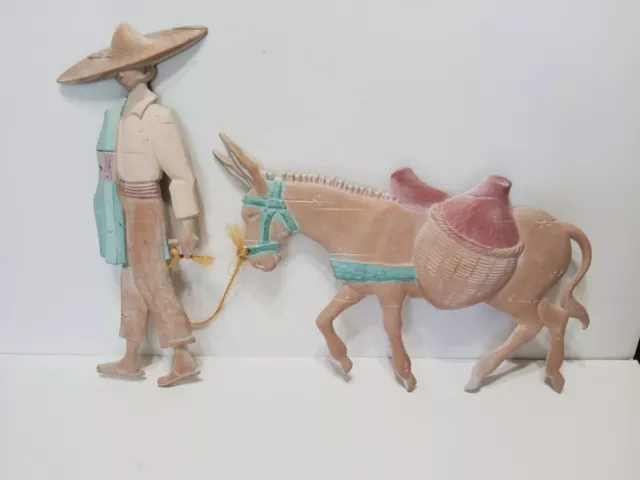 Vintage Dd Bobo Mexican Man And Burro Donkey Metal Wall Hanging Southwestern