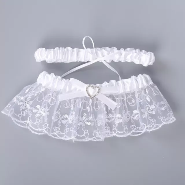 1 Pair Garter White Lace Wedding Accessory Bride Bow Heart Elastic Tape(White)