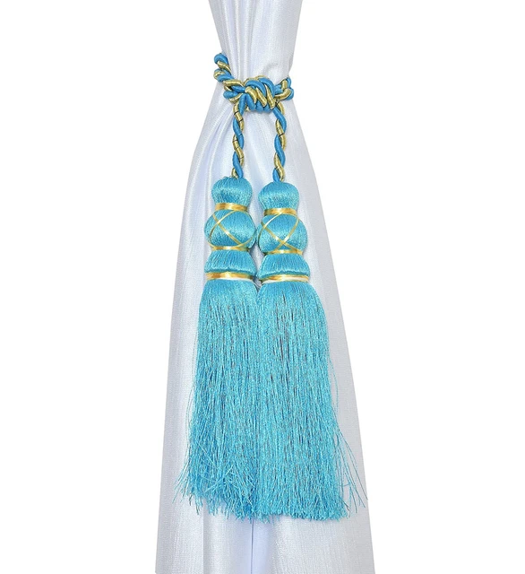 Beautiful Tassel Rope Curtain Holders TieBacks for Home decor Aqua Blue Set of 6