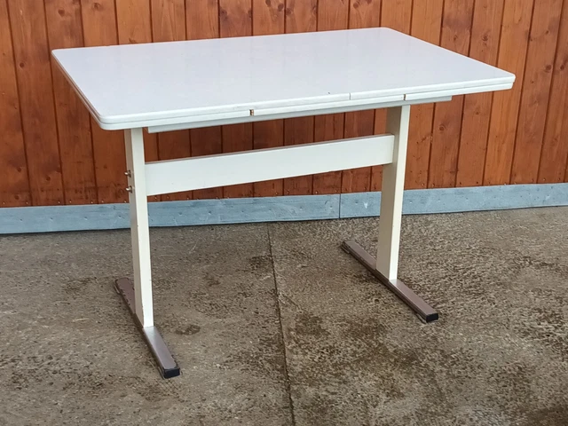 50er Mesa de Comedor Vintage en Forma Riñón Retro Cocina Cromo Resopal 60er