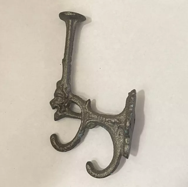 Lot of 2 Cast Iron Gray Victorian Style Coat Hooks Hat Rack Hall Tree Hook
