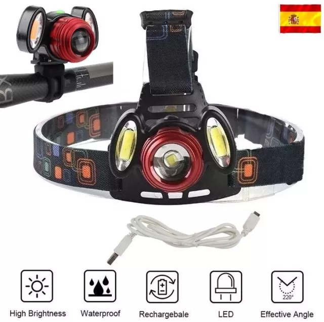 Linterna Frontal Recargable De luz LED ML T6 + 2X COB ZOOM AJUSTABLE Impermeable