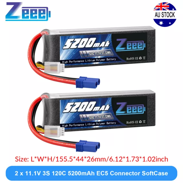 2x Zeee 11.1V 120C 5200mAh 3S LiPo Battery EC5 for RC Helicopter Airplane Car