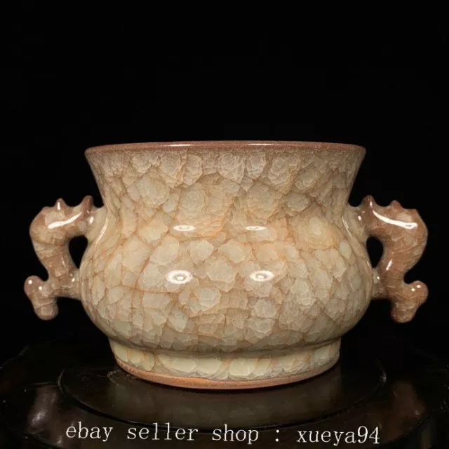 Chinese Song Dynasty Official Kiln Porcelain Double Ear Incense Burner Censer