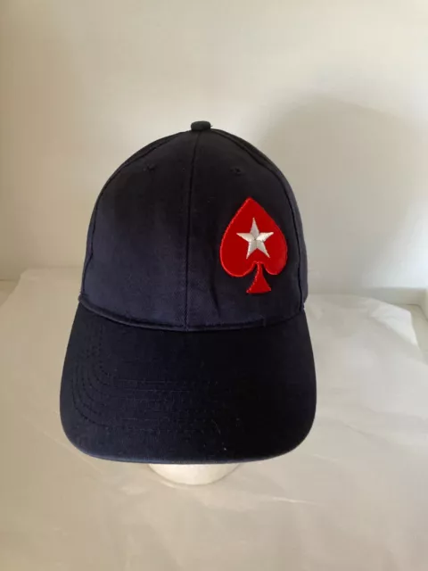 POKER STARS Men's Navy Blue Adjustable Size L/XL Baseball Hat Cap with Logo