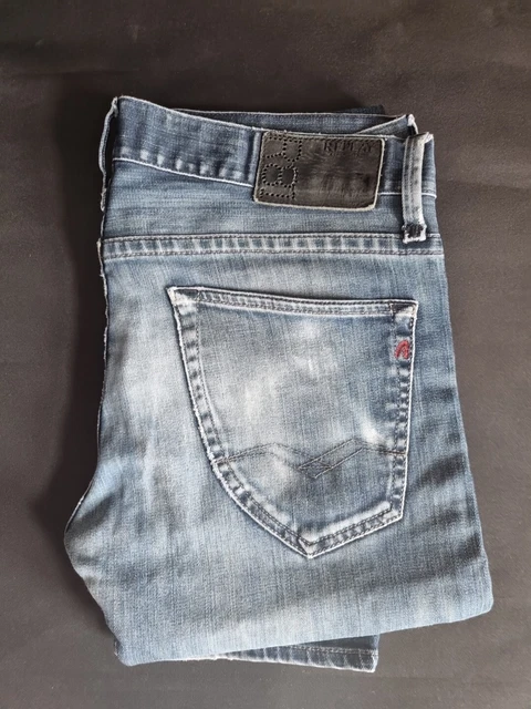 REPLAY R81 ROOD Mod Jeans W31 L34 Blue Slim Fit Stretch Tapered Men s Trousers 22.46 PicClick UK