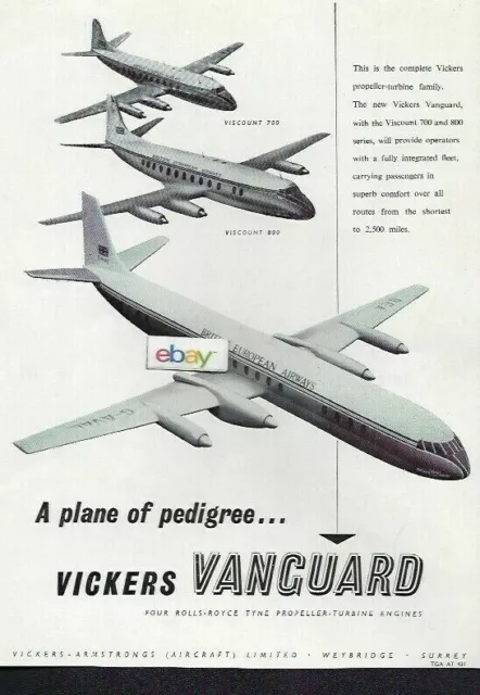 Bea British European Airways 1956 Vickers Viscount 800 & 700 & Vanguard Ad