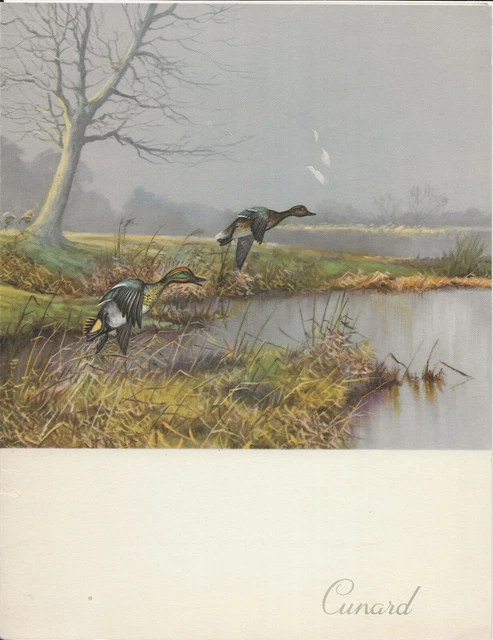 Cunard, Menu Dinner oin-board Caronia, 26.6.1955, 6.5 x 7.5", Ducks in Flight