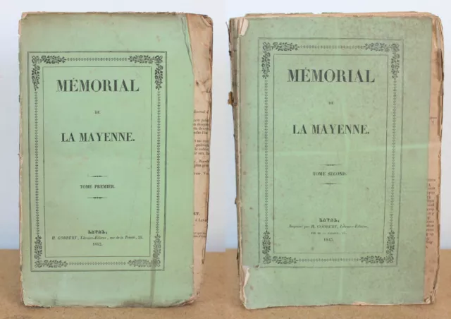 Mémorial de la Mayenne collectif 1842 H. Godbert Libraire-Éditeur 2Tomes COMPLET