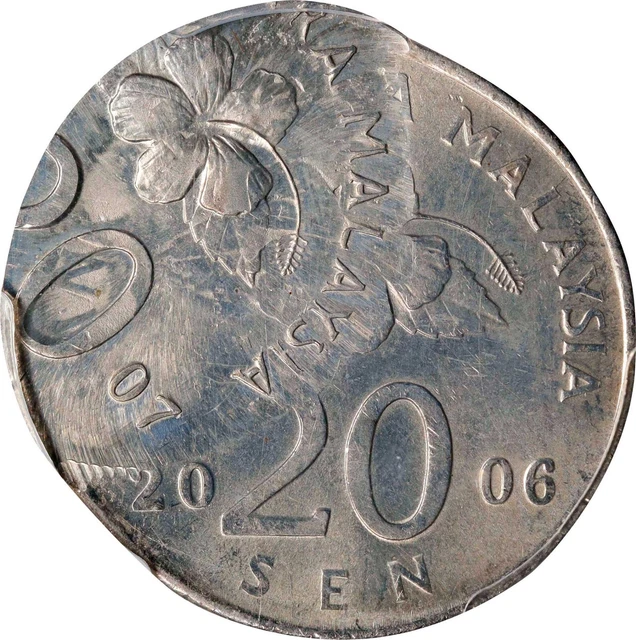 ER343 MALAYSIA. Mint Error -- Overstruck by a 2007 20 Sen -- 20 Sen, 2006. PCGS