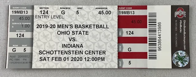 CBK 2020 02/01 Indiana at Ohio State Basketball Ticket-Kaleb Wesson
